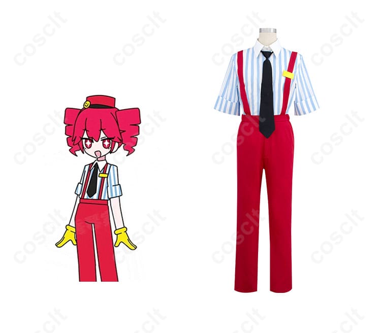商品正面と重音テトのキャラクターが一緒に写ったコスプレ衣装の画像。高再現度のシャツとオーバーオールのデザインが魅力的なコスプレ衣装。
