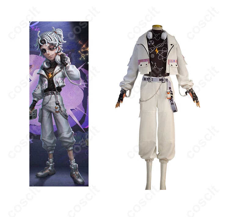 商品正面とキャラクター「囚人（ルカ・バルサー）」のコスプレ衣装の組み合わせ。細部まで忠実に再現されたデザインをお楽しみください。