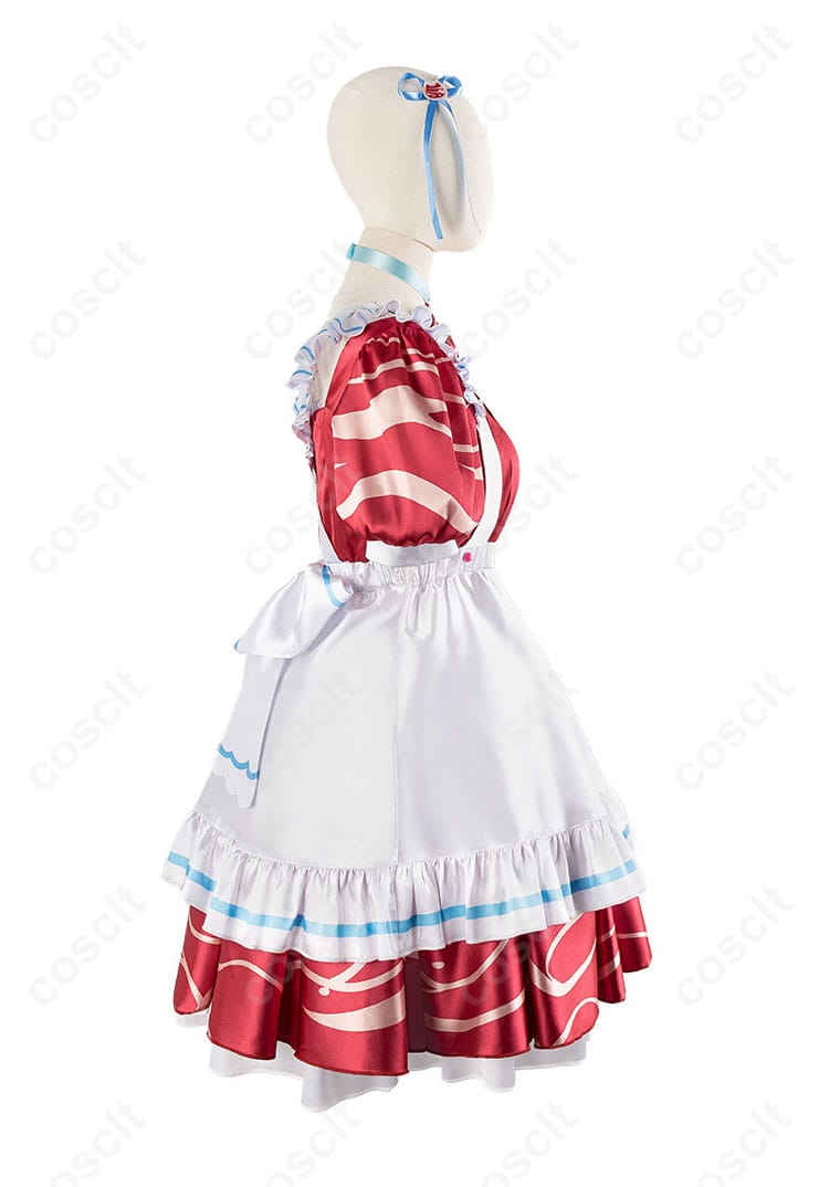 赤見かるび メイド服の右側の装飾ディテール。衣装の細かい刺繍や装飾が美しく再現されています。