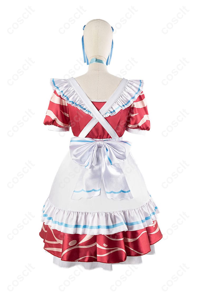 赤見かるび メイド服の背面全体図。背中のデザインが特徴的な衣装です。