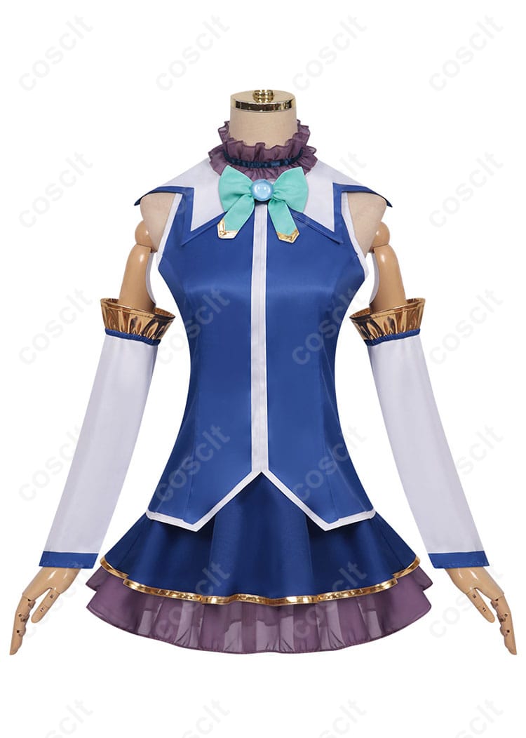 アクア コスプレ衣装 正面の詳細、デザインと素材の美しさを強調。