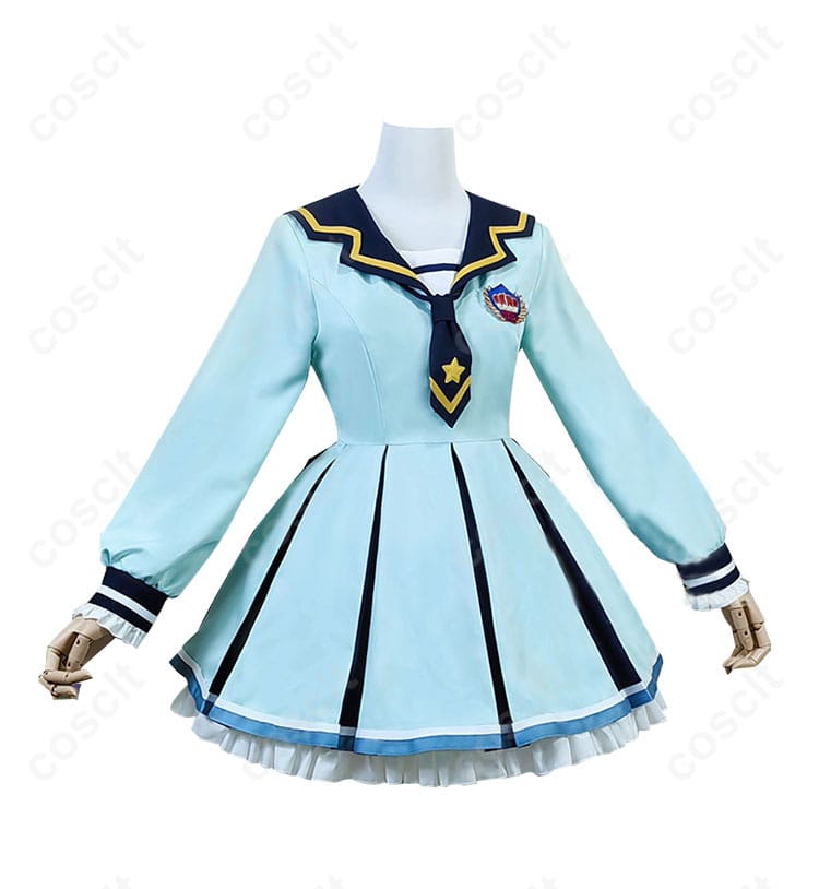 「桜庭ローラ コスプレ衣装 四ツ星学園 制服。右側のディテールを強調、衣装のシルエットとディテールが際立っています。」