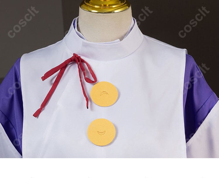 北条時行コスプレ衣装の領口部分と赤いリボンのディテール画像。精緻な刺繍と装飾が特徴です。