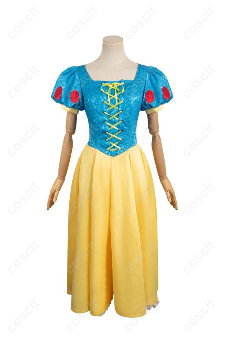 ディズニー 白雪姫 コスプレ衣装の正面画像。高再現度のワンピースとカチューシャが特徴。コスプレ通販で購入可能。