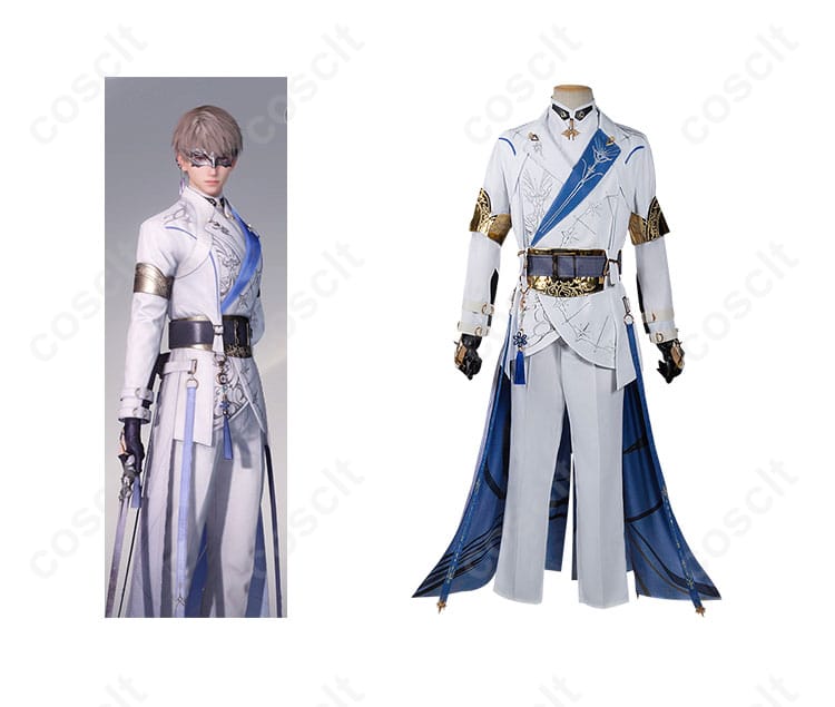 商品正面とキャラクターセイヤのコスプレ衣装の全体像｜忠実再現、月影ハンターコスプレ衣装
