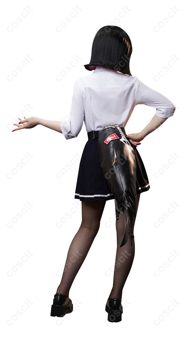 ゼンレスゾーンゼロ エレン・ジョー 制服 コスプレ衣装の人物着用背面装飾画像。背中のデザインもディテールまで忠実に再現されています。