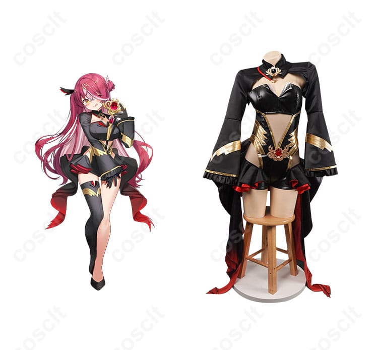 商品正面とキャラクター人物を合わせたコスプレ衣装の写真。宝鐘マリンの魔法少女コスプレ衣装。