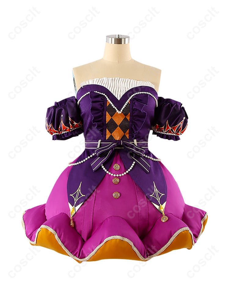 鳳えむ コスプレ衣装 スカートの正面装飾細部。華やかなリボンと刺繍が目を引きます。