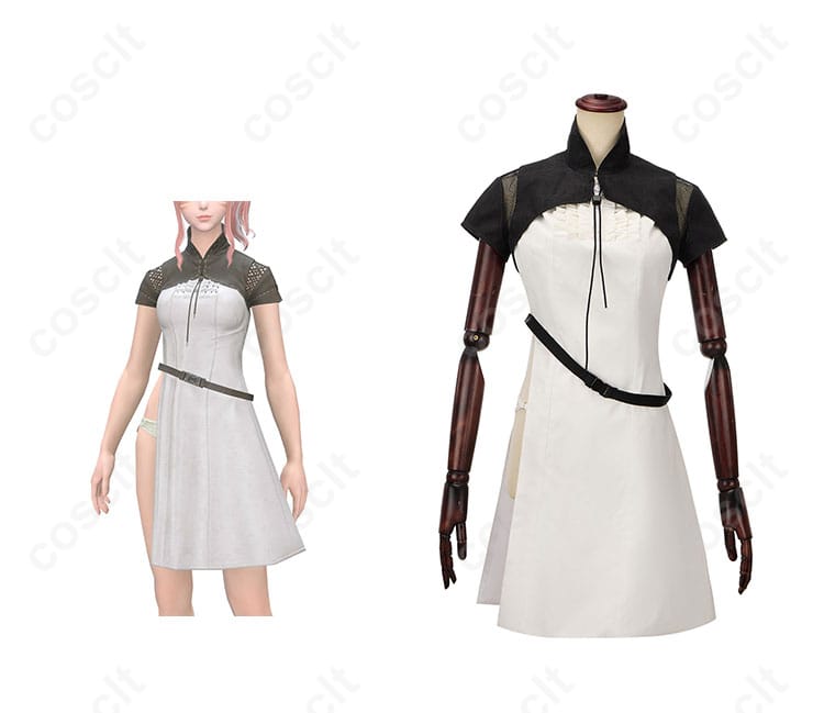 ファイナルファンタジーXIV ミコッテ コスプレ衣装 正面とキャラクターの組み合わせ写真。細部まで忠実に再現されたコスプレ衣装をチェック！