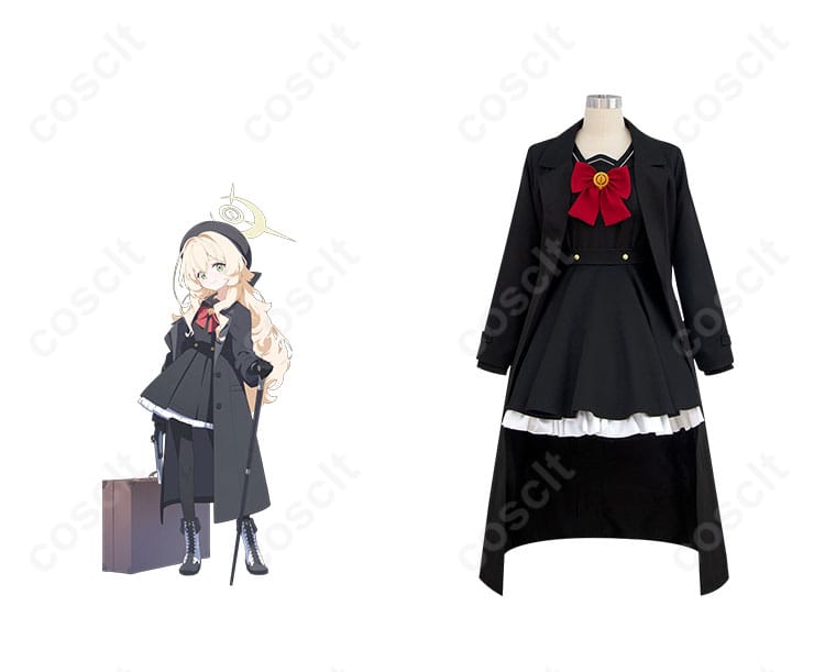 ブルーアーカイブ ニヤニヤ教授 コスプレ衣装 正面とキャラクターの再現画像 高忠実度で細部まで再現されたコスプレ衣装