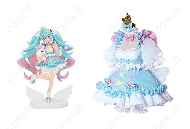 商品正面と初音ミクのキャラクター画像。夢かわプリンセスコスプレ衣装の詳細をご覧ください。