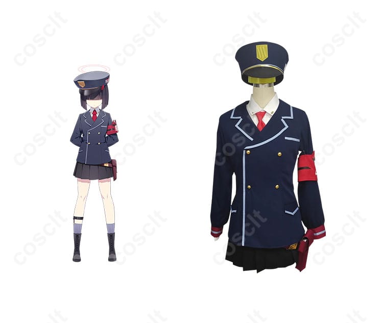 ブルーアーカイブ 風紀委員会のモブ コスプレ衣装 正面とキャラクターの融合画像。忠実再現の制服で、コスプレファンにぴったりの一着。