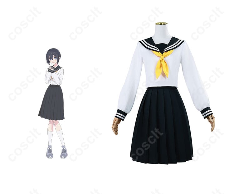 商品正面と乃愛（ノノア）キャラクターが組み合わさったコスプレ衣装の画像。忠実再現の制服で、クオリティの高さを確認できます。
