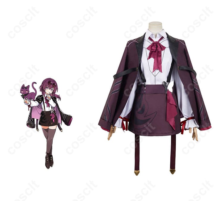 崩壊：スターレイル カフカ コスプレ衣装 ちびネコシリーズ 商品正面とキャラクターカフカのビジュアルイメージ。高再現度のコスプレ衣装で、スタイリッシュな印象を再現。