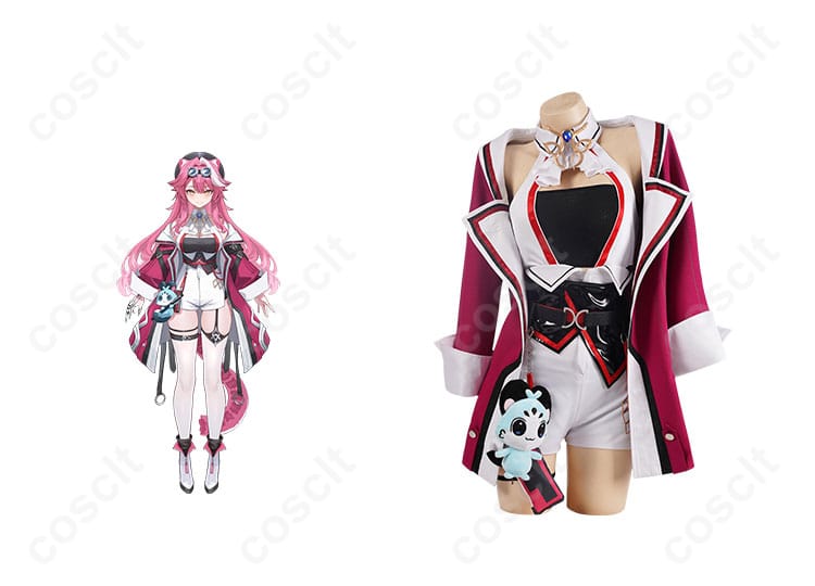 商品正面とキャラクターのコスプレ衣装が融合した写真。ホロライブのラオーラ・パンテーラコスプレ衣装。