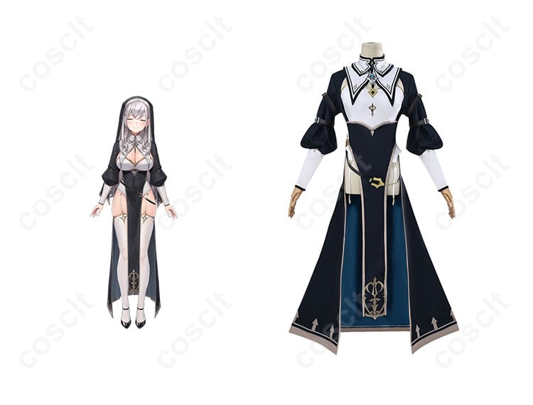 白銀ノエルのコスプレ衣装とキャラクターの組み合わせ写真。シスター×黒騎士デザインの忠実再現【コスプレ衣装】