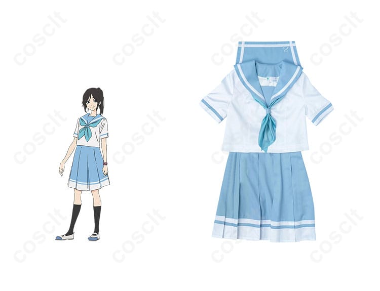 響け!ユーフォニアム 鎧塚みぞれ コスプレ衣装 正面とキャラクターの比較画像。忠実再現の夏制服を着たみぞれが登場！