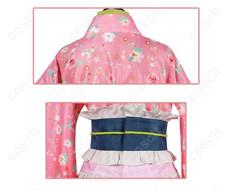 服の背面装飾ディテール、甘露寺蜜璃のコスプレ衣装。細部までこだわった背面のデザインをチェック！