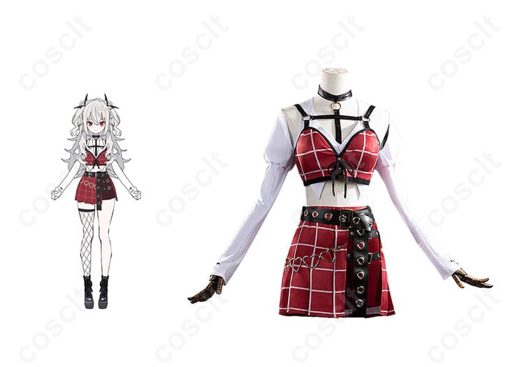 商品正面とキャラクター人物のコスプレ衣装写真。サーニャ・葛葉の精緻な再現。コスプレ通販。