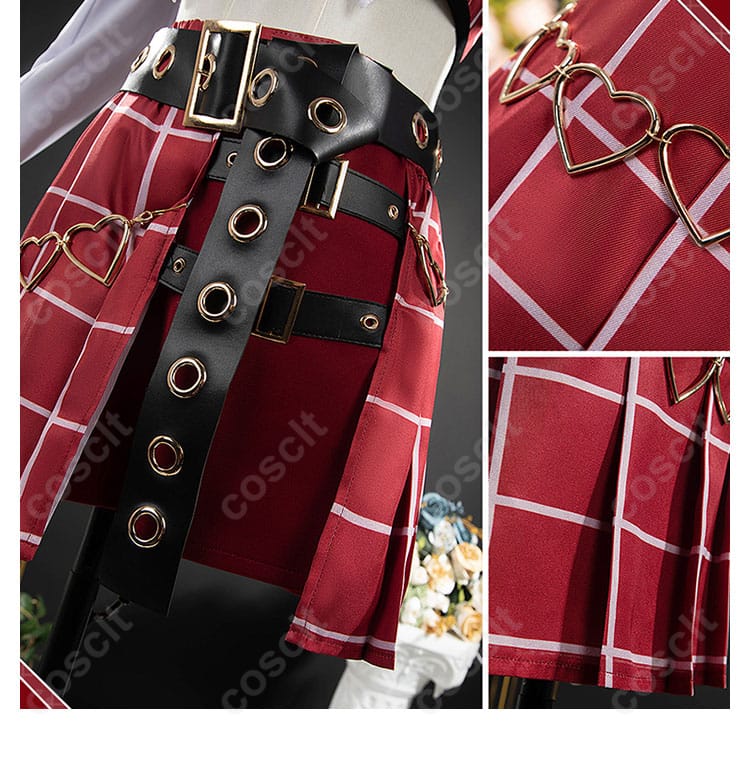 スカート装飾ディテール。サーニャ・葛葉のコスプレ衣装の美しいスカート。コスプレ衣装。