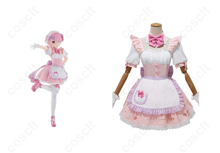Re:ゼロ ラム コスプレ衣装 正面とキャラクターとの比較図。詳細なデザインを確認しよう！