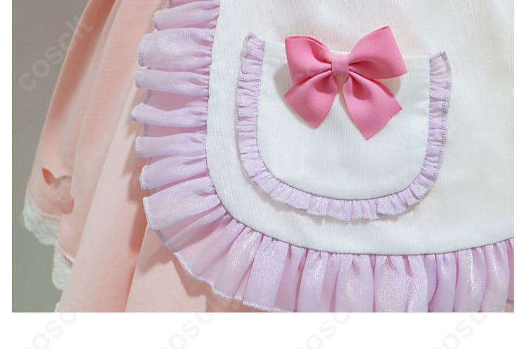 ラム コスプレ衣装のエプロンの小袋装飾細部。実用的で可愛らしいデザイン。