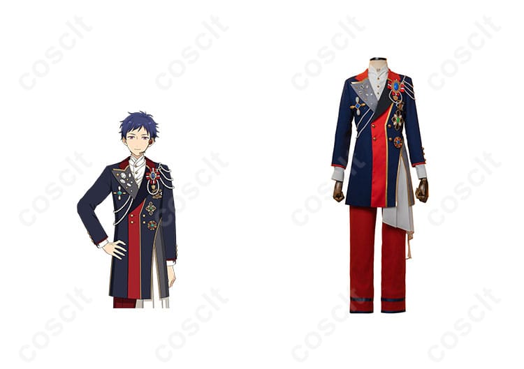 あんさんぶるスターズ！！ 伏見弓弦のグラデュエーション衣装 コスプレ衣装 正面とキャラクター画像。ファン必見のディテール！
