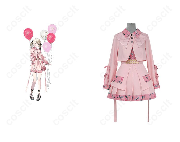 プロジェクトセカイ 小豆沢こはね 4th Anniversary 感謝祭 コスプレ衣装の正面とキャラクターのコスプレシーン。キャラクターにぴったりな衣装デザイン。