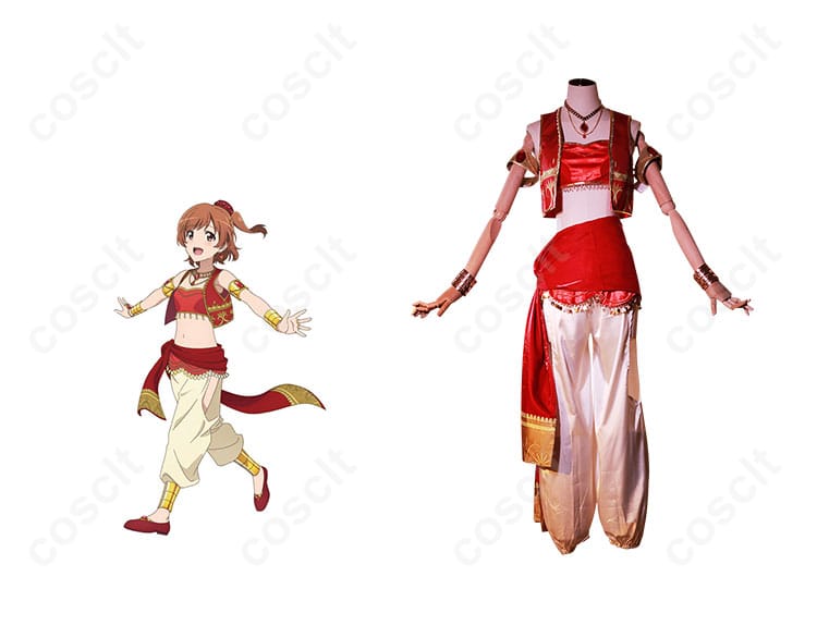 愛城華恋 コスプレ衣装 正面とキャラクターイメージの融合画像。忠実再現された華恋の魅力的な衣装をご覧ください。
