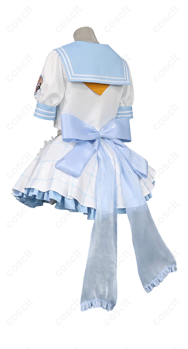 商品背面のコスプレ衣装。ブルーアーカイブ霞沢ミユのセーラー服。背中の蝶結び装飾が特徴的。