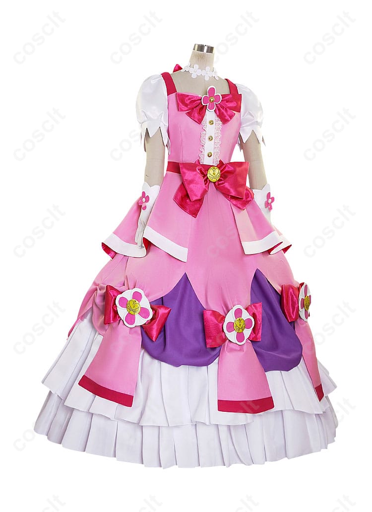 Go!プリンセスプリキュア キュアフローラ コスプレ衣装 右側からの視点。美しいラインと細部にわたる作り込みが特徴です。