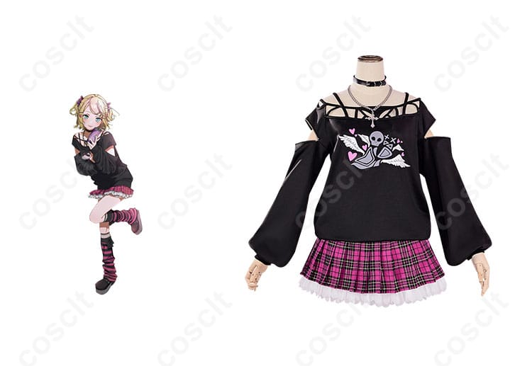 商品正面とキャラクターのコラボ写真 – 初音ミク ドン・キホーテフェア 2024 鏡音リン コスプレ衣装
