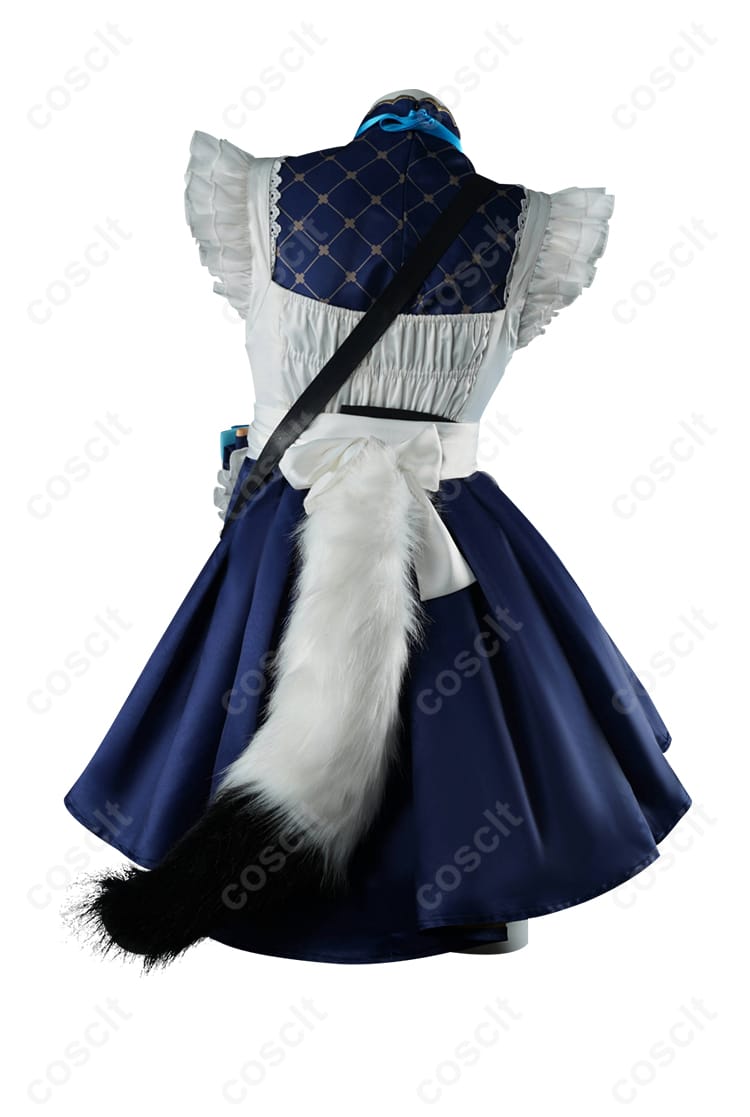 白上フブキ コスプレ衣装の背面画像。後ろ姿から見たレトロ喫茶衣装の美しいデザイン。