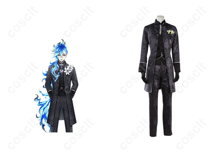 商品正面とイデア・シュラウドのキャラクターを組み合わせたコスプレ衣装の画像。忠実なデザイン、ディズニーツイステの世界観を再現。