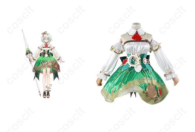 ホロライブ セシリア・イマーグリーン コスプレ衣装 商品正面とキャラクターの画像。高忠実再現の衣装をチェック！