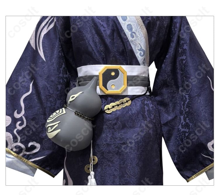 黒無常（范無咎）コスプレ衣装の腰封装飾の詳細、精巧に作られたアクセサリー。