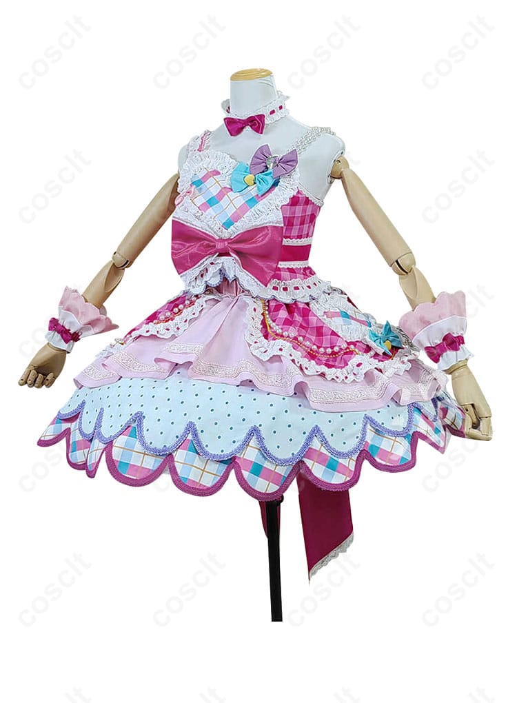 虹野ゆめ コスプレ衣装 ドレス アイカツスターズ! 側面から見たデザインの詳細。シンプルで美しいシルエット。