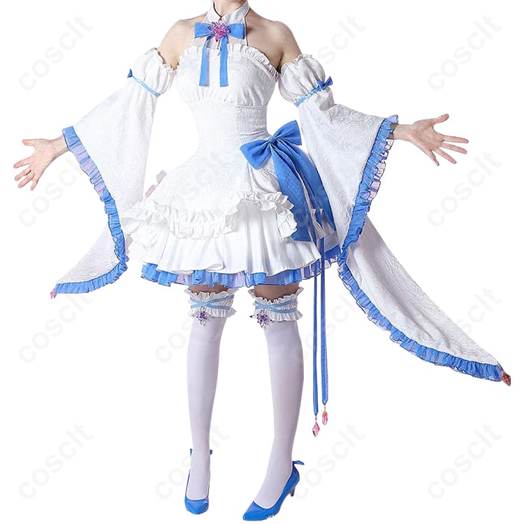 Re:ゼロから始める異世界生活（リゼロ） レム コスプレ衣装 グラスエディション オフショルダードレス（高い再現度・快適な着心地） - 3枚目の画像