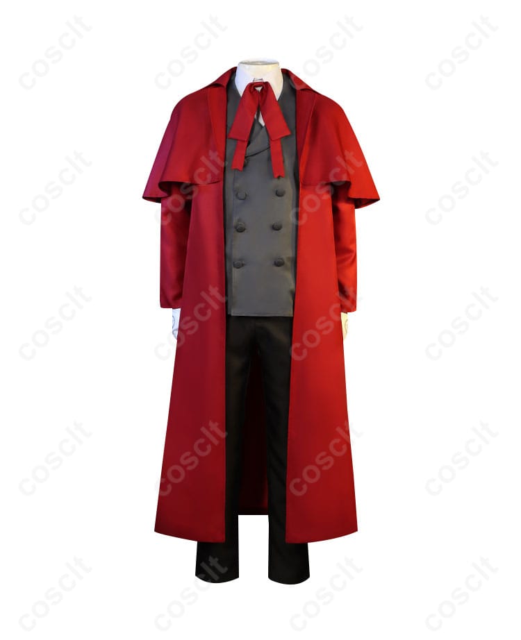 商品正面のコスプレ衣装の詳細画像。アーカードの英国王立国教騎士団制服が忠実に再現されています。