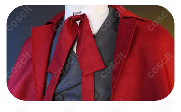 衣領、リボン装飾の詳細画像。アーカードの制服に欠かせないリボンと襟のデザインを強調。
