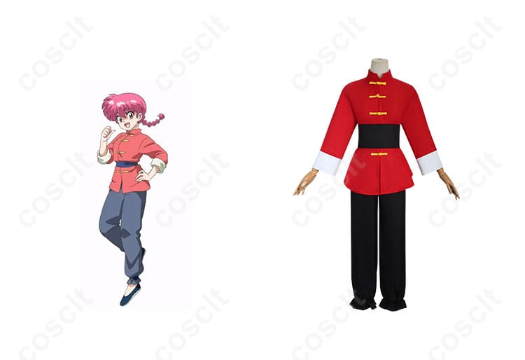 らんま1/2 早乙女乱馬 チャイナ服 コスプレ衣装の正面とキャラクターのコスプレショット。高忠実再現のコスプレ衣装。