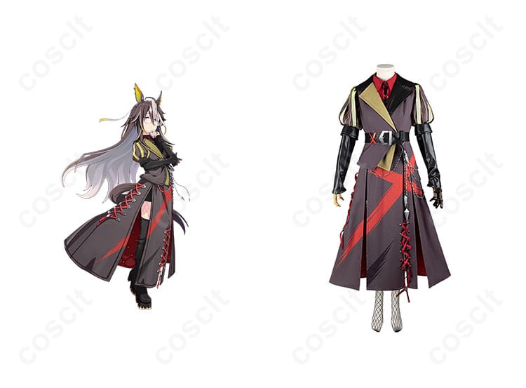 ウマ娘 プリティーダービー ドリームジャーニー コスプレ衣装 正面とキャラクターの組み合わせ画像。高忠実再現でイベントに最適！