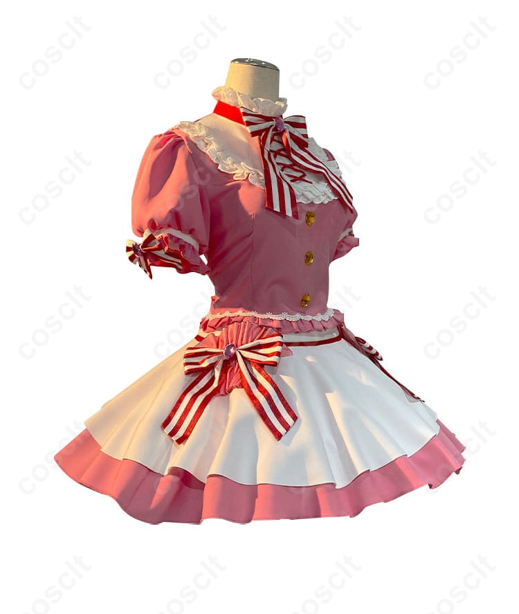 商品側面図、スイートレストランのコスプレ衣装の全体的なデザインとフィット感。アイカツ！星宮いちごのキャラクター衣装。