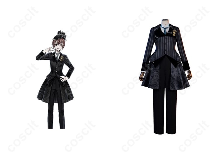 ツイステッドワンダーランドのリドル・ローズハートのコスプレ衣装の正面とキャラクターの組み合わせ画像。コスプレイベントに最適なデザイン。