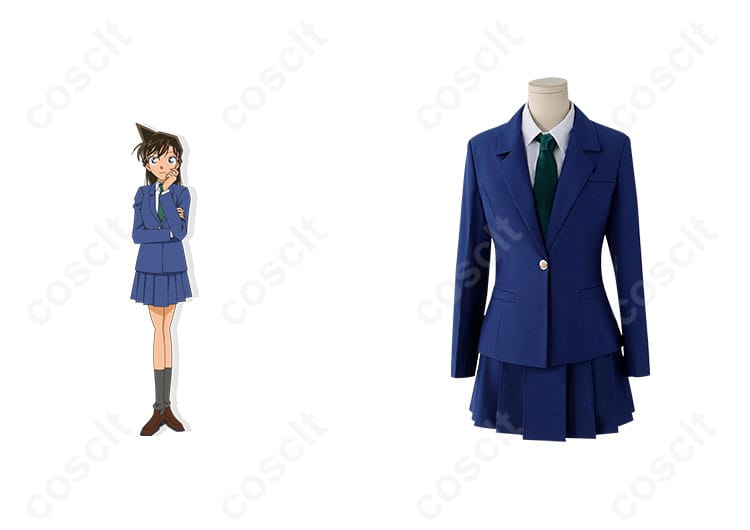 名探偵コナン 毛利蘭 コスプレ衣装 正面とキャラクターの組み合わせ画像 - コスプレイベントに最適な制服スタイル