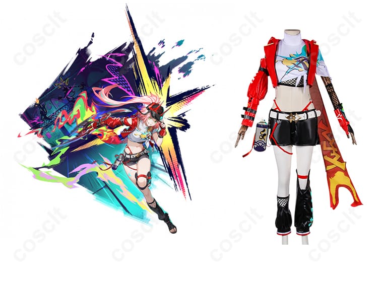 商品正面とキャラクターの組み合わせ画像 - 乱破（らんは）のスターレイルコスプレ衣装の正面をキャラクターとともに忠実に再現。ファン必見の高い再現度。
