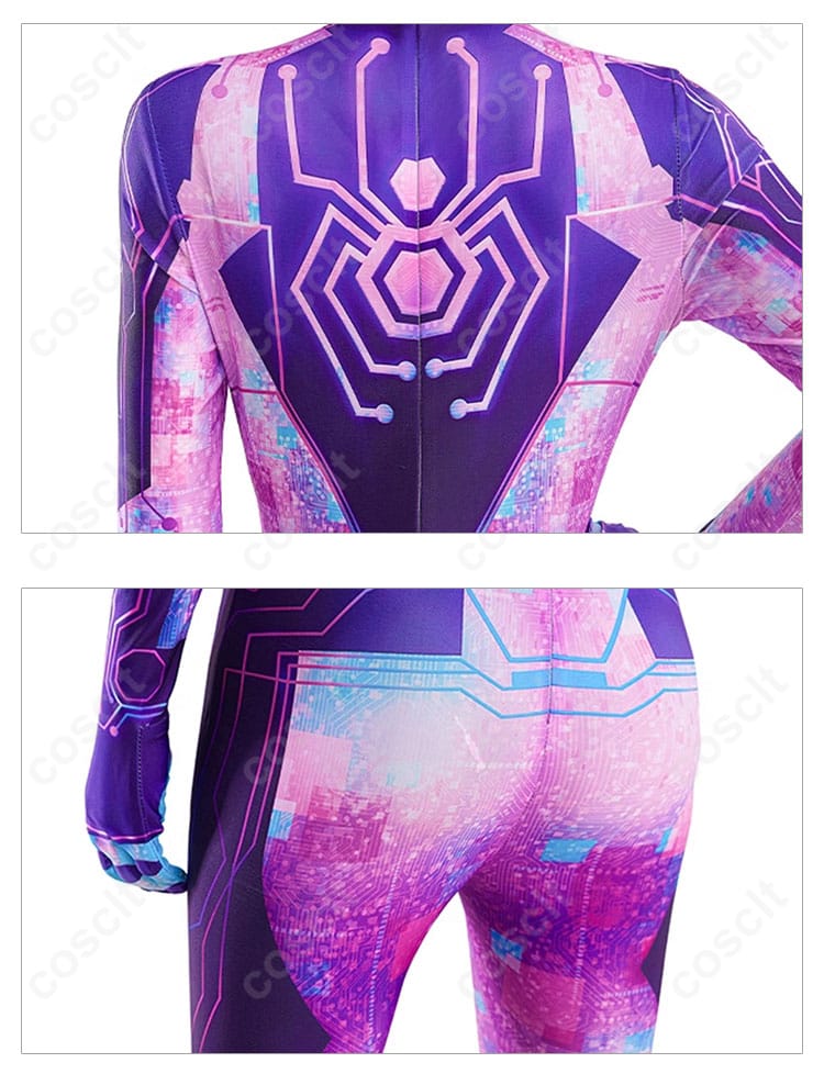 スパイダー・バイトコスプレ衣装背面の装飾細部。完璧な仕上げで、キャラクターのイメージを強調。