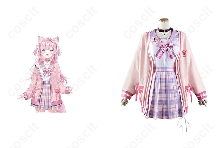 ホロライブ 博衣こより 制服コスプレ衣装 - キャラクターと衣装の正面合わせ画像。高還元素材でリアルな再現。コスプレ衣装通販