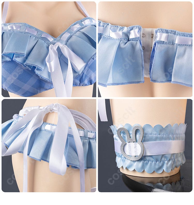 服装内衣部分と腿部装飾の詳細。完璧なフィット感と魅力的なデザイン。