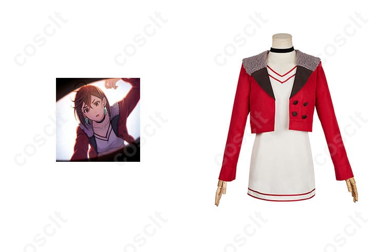 ダンダダン 綾瀬桃 コスプレ衣装 正面とキャラクターのコラボショット - 高忠実度再現、リアルなデザイン